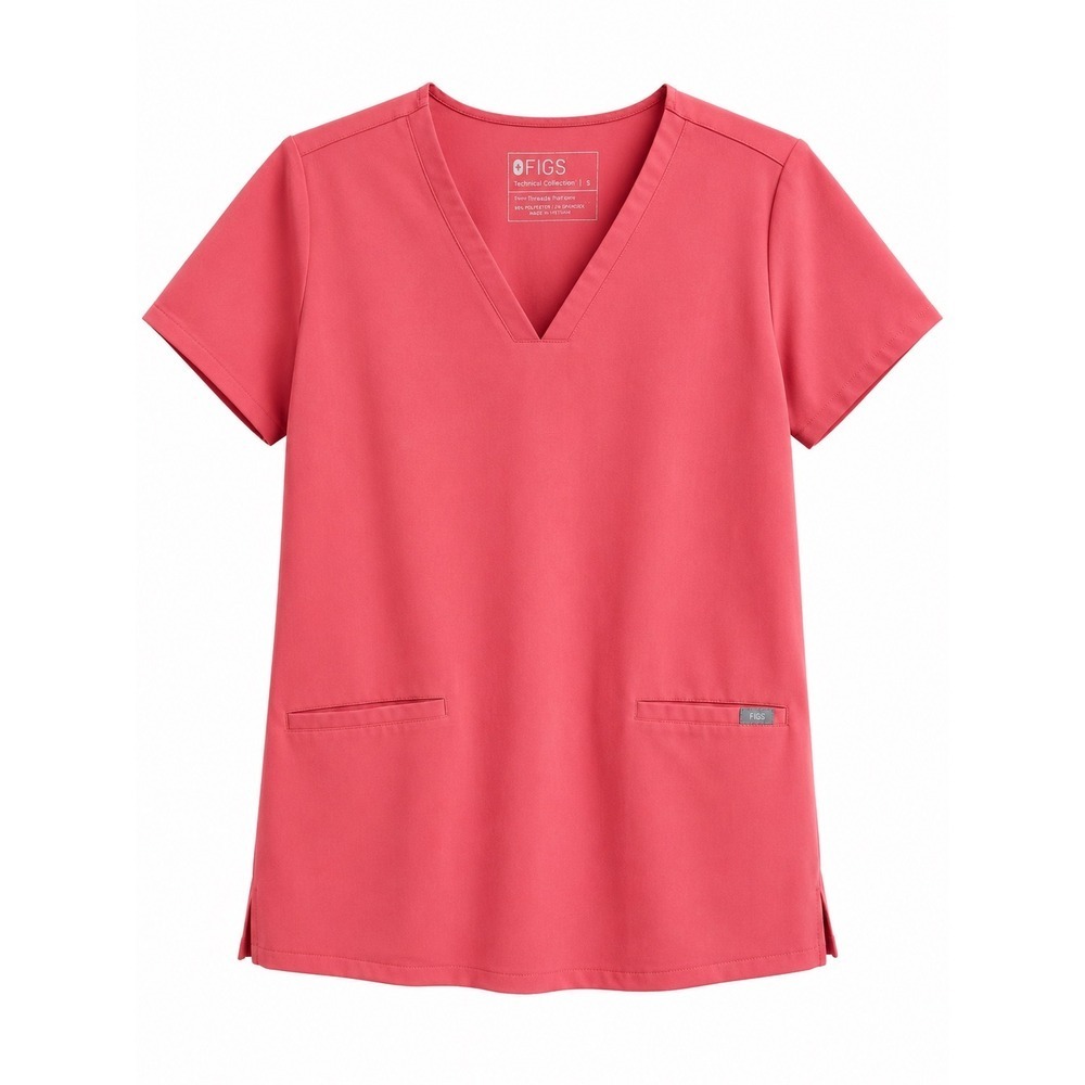 FIGS Scrub Top Small Melon Pink V-Neck Medical Nurse Uniform Excellent ConditioN